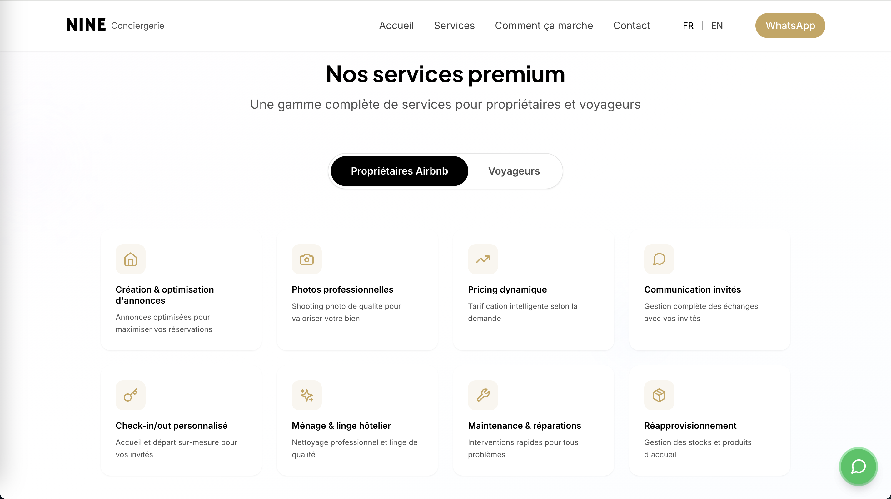 Nine Conciergerie - Page des services premium